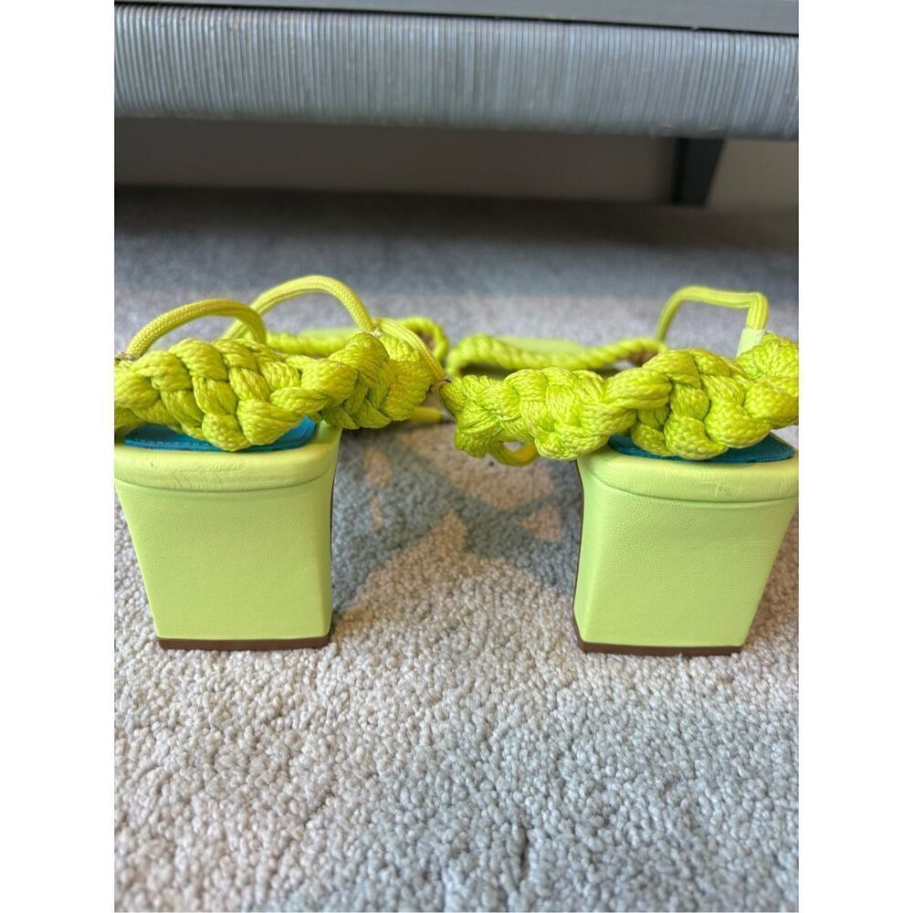 Schutz Leather Braided Mid-Heel Sandals - Blair green, $165 Sz 8.5 - Picture 3 of 8